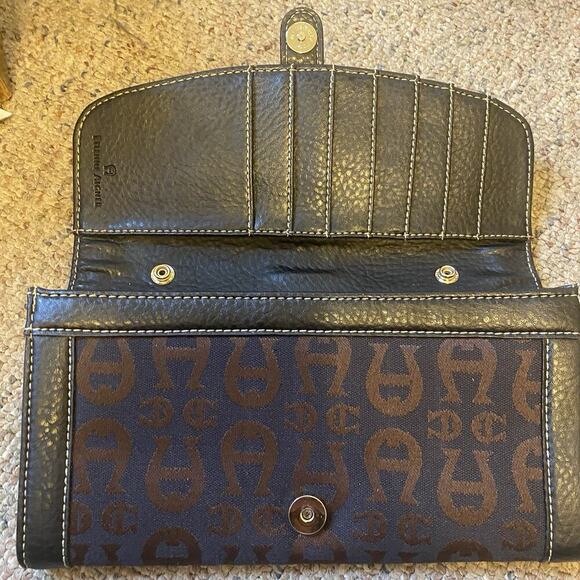 Vintage Etienne Aigner Leather Trim Clutch Wallet Wristlet Purse Signature Logo - Picture 8 of 10